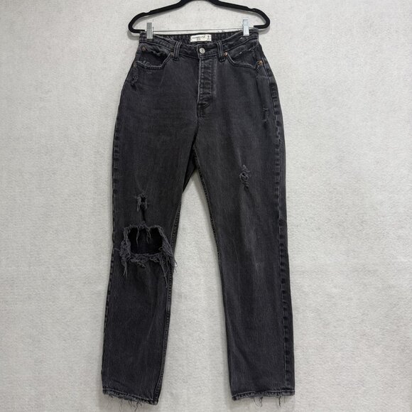 Abercrombie Fitch Jeans Womens 26 Black The Dad High Rise Curve Love Distressed - Picture 1 of 11